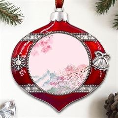 Pink Chinese Style Cherry Blossom Metal Snowflake And Bell Red Ornament by Cendanart