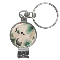 Japanese Crane Painting Of Bird Nail Clippers Key Chain by Cendanart