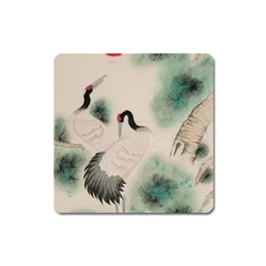 Japanese Crane Painting Of Bird Square Magnet by Cendanart