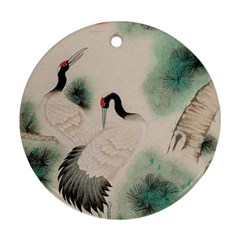 Japanese Crane Painting Of Bird Round Ornament (two Sides)