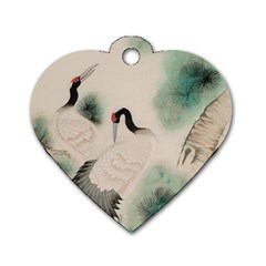 Japanese Crane Painting Of Bird Dog Tag Heart (one Side) by Cendanart