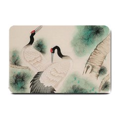 Japanese Crane Painting Of Bird Small Doormat by Cendanart