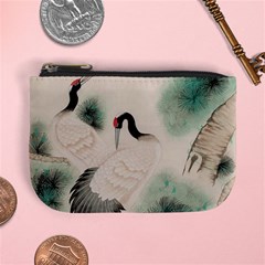 Japanese Crane Painting Of Bird Mini Coin Purse by Cendanart