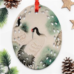 Japanese Crane Painting Of Bird Ornament (oval Filigree) by Cendanart