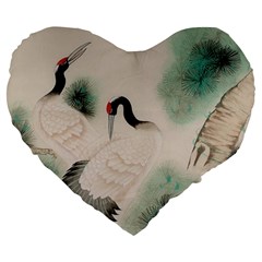 Japanese Crane Painting Of Bird Large 19  Premium Heart Shape Cushions by Cendanart