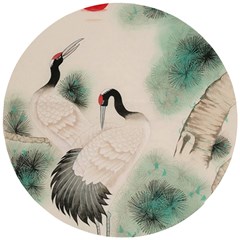 Japanese Crane Painting Of Bird Wooden Puzzle Round