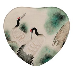 Japanese Crane Painting Of Bird Heart Glass Fridge Magnet (4 Pack) by Cendanart