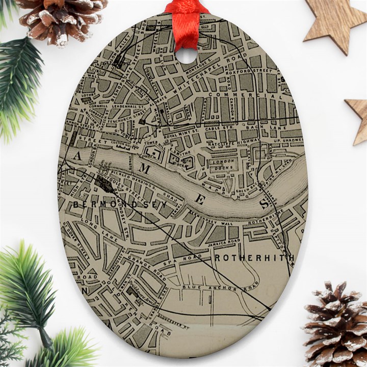 Vintage London Map Oval Ornament (Two Sides)