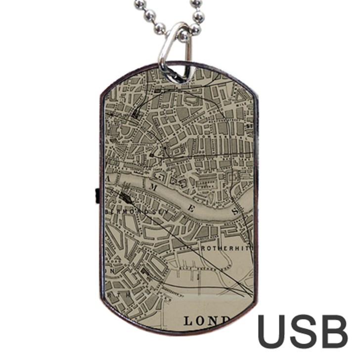 Vintage London Map Dog Tag USB Flash (Two Sides)