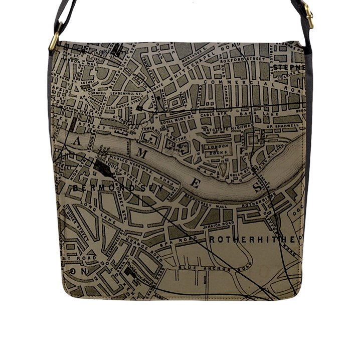 Vintage London Map Flap Closure Messenger Bag (L)