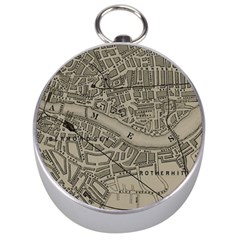 Vintage London Map Silver Compasses