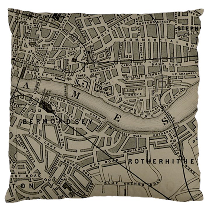 Vintage London Map Large Premium Plush Fleece Cushion Case (Two Sides)