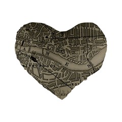 Vintage London Map Standard 16  Premium Flano Heart Shape Cushions by Cendanart