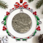 Vintage London Map Metal X mas Wreath Ribbon Ornament Front