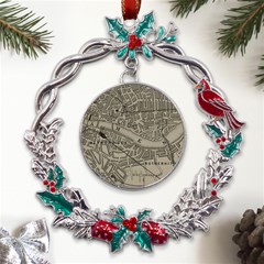 Vintage London Map Metal X mas Wreath Holly leaf Ornament