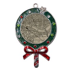 Vintage London Map Metal X mas Lollipop With Crystal Ornament by Cendanart