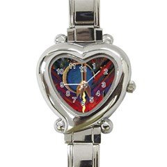 Rocket Painting Heart Italian Charm Watch by Cendanart