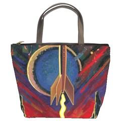 Rocket Painting Bucket Bag by Cendanart