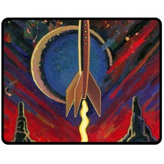 Rocket Painting Fleece Blanket (medium) by Cendanart