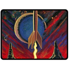 Rocket Painting Two Sides Fleece Blanket (large) by Cendanart