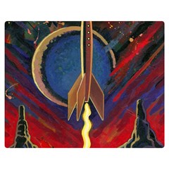 Rocket Painting Two Sides Premium Plush Fleece Blanket (medium) by Cendanart