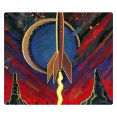 Rocket Painting Premium Plush Fleece Blanket (small) by Cendanart