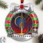 Rocket Painting Metal X Mas Ribbon With Red Crystal Round Ornament Front