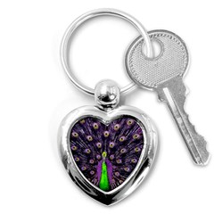 Peacock Bird Color Key Chain (heart) by Cendanart