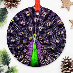 Peacock Bird Color Round Ornament (two Sides) by Cendanart