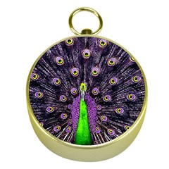 Peacock Bird Color Gold Compasses by Cendanart