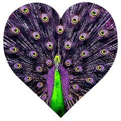 Peacock Bird Color Wooden Puzzle Heart by Cendanart