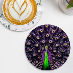 Peacock Bird Color Uv Print Round Tile Coaster by Cendanart