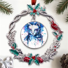 Cat Metal X mas Wreath Holly Leaf Ornament by saad11