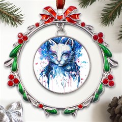 Cat Metal X mas Wreath Ribbon Ornament by saad11