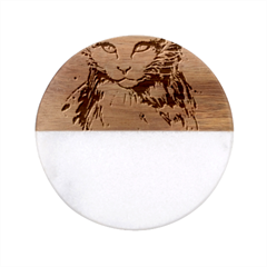 Cat Classic Marble Wood Coaster (round)  by saad11