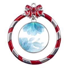 Blue-flower Metal Red Ribbon Round Ornament by saad11