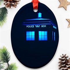 Blue Tardis Doctor Who Police Call Box Ornament (oval) by Cendanart