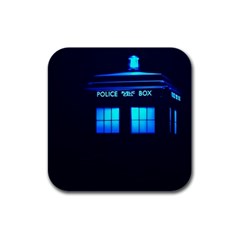 Blue Tardis Doctor Who Police Call Box Rubber Square Coaster (4 Pack) by Cendanart