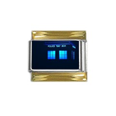 Blue Tardis Doctor Who Police Call Box Gold Trim Italian Charm (9mm) by Cendanart