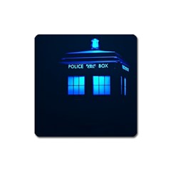 Blue Tardis Doctor Who Police Call Box Square Magnet by Cendanart