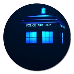 Blue Tardis Doctor Who Police Call Box Magnet 5  (round) by Cendanart