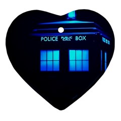 Blue Tardis Doctor Who Police Call Box Heart Ornament (two Sides) by Cendanart