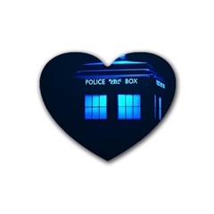 Blue Tardis Doctor Who Police Call Box Rubber Coaster (heart) by Cendanart