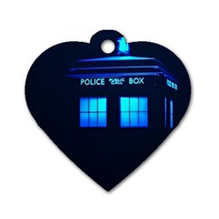 Blue Tardis Doctor Who Police Call Box Dog Tag Heart (one Side) by Cendanart