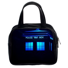 Blue Tardis Doctor Who Police Call Box Classic Handbag (two Sides) by Cendanart