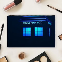 Blue Tardis Doctor Who Police Call Box Cosmetic Bag (large) by Cendanart