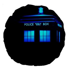 Blue Tardis Doctor Who Police Call Box Large 18  Premium Round Cushions by Cendanart