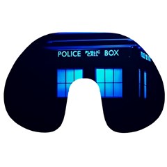 Blue Tardis Doctor Who Police Call Box Travel Neck Pillow by Cendanart