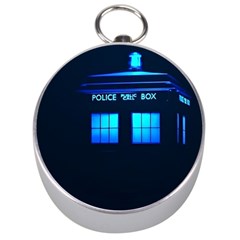 Blue Tardis Doctor Who Police Call Box Silver Compasses by Cendanart