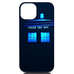 Blue Tardis Doctor Who Police Call Box Iphone 14 Black Uv Print Case by Cendanart